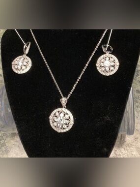 Sterling silver necklace and earrings with CZs worn once
